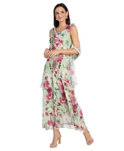 R & M Richards R M Richards Womens Cowl Neck Printed Midi Dress In Green