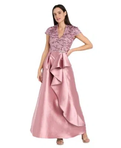 R & M Richards R M Richards Womens Long Mikado Ballgown With Embroidered Mesh Bodice In Multi