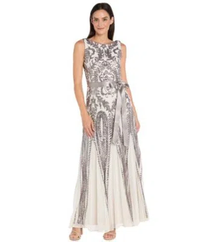 R & M Richards R M Richards Womens Sequin Sleeveless Ball Gown In Gray