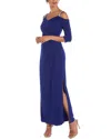 R & M Richards Embellished Cold-shoulder Gown In Blue