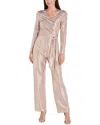 R & M Richards 4238 Long Pleated Formal Metallic Jumpsuit In Brown