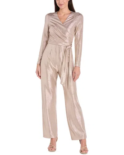 R & M Richards 4238 Long Pleated Formal Metallic Jumpsuit In Gold
