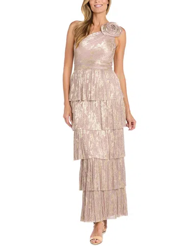 R & M Richards Rm Richards Pleated Metallic Gown