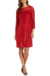 R & M Richards Sequin Illusion Neck Sheath Dress In Red In Red