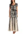 R & M Richards Womens Sequined Belted Evening Dress In Champagne,black