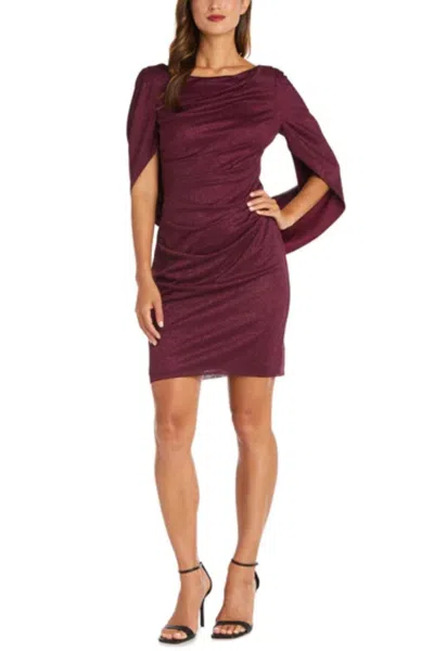 R & M Richards Shimmer Capelet Short Evening Dress In Merlot In Multi
