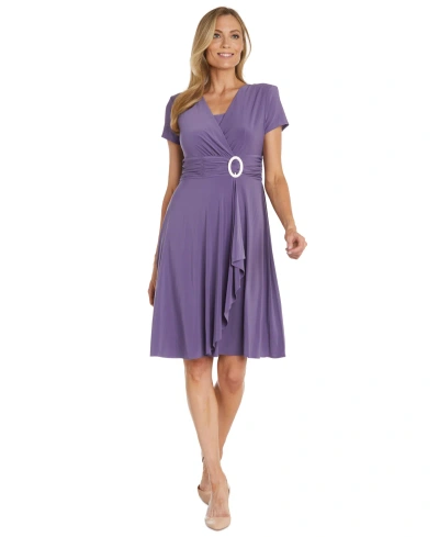 R & M Richards R&m Richards Short-sleeve Faux-wrap Dress In Lavender