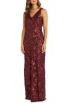 R & M Richards Sleeveless Sequin Column Gown In Merlot In Red