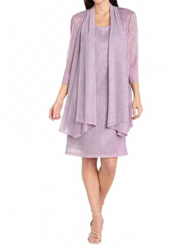 R & M Richards Solid Metallic Jacket Dress Set In Magnolia In Purple