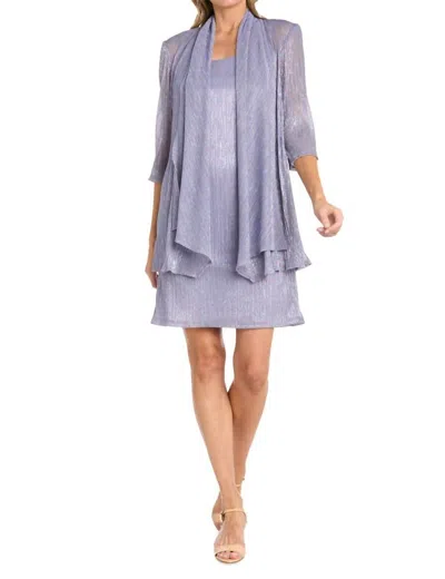 R & M Richards Solid Metallic Jacket Dress Set In Orchid In Blue