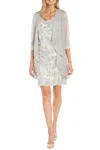R & M Richards Two Piece Short Evening Jacket Dress In Champagne Silver In Gray