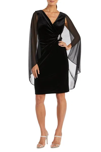 R & M Richards Velvet Capelet Short Dress In Black
