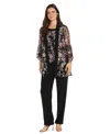 R & M Richards Women's 2-pc. Embroidered Illusion-sleeve Top & Pants Set In Rose,black