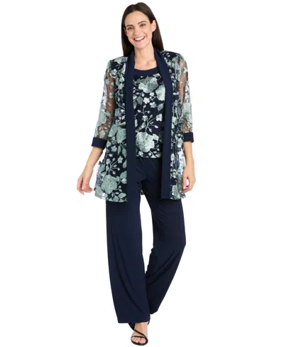 R & M Richards Women's 2-pc. Embroidered Jacket & Pants Set In Navy,sage