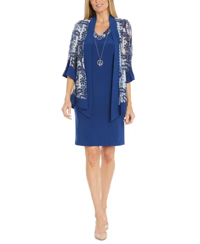 R & M Richards Women's 2-pc. Printed Jacket & Necklace Dress In Denim