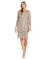 R & M Richards Women's 2 Pc. Sequin-lace Scalloped Jacket Dress In Champagne