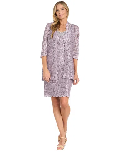 R & M Richards Women's 2 Pc. Sequin-lace Scalloped Jacket Dress In Lilac