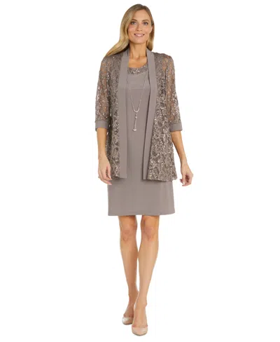R & M Richards Women's 2-pc. Sequined Lace Jacket & Necklace Dress Set In Champagne