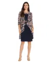 R & M Richards Women's 2 Piece Dress & Jacket Set In Navy,multi