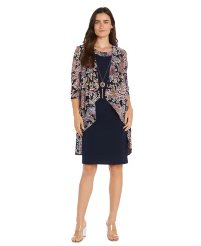 R & M Richards Women's 2 Piece Dress & Jacket Set In Navy,multi