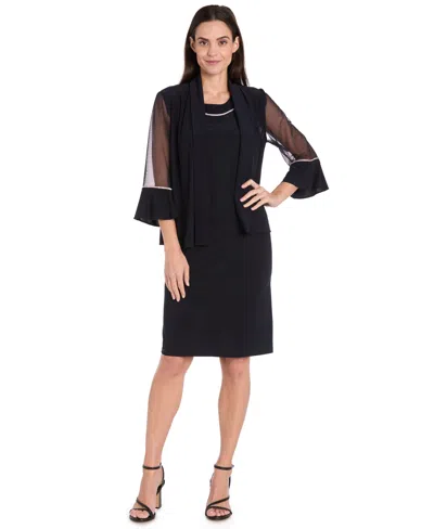 R & M Richards Women's 2-piece Rhinestone Trim Detail Jacket Dress In Blue