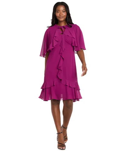 R & M Richards Women's 2-piece Ruffle Detail Dress With Capelet In Purple