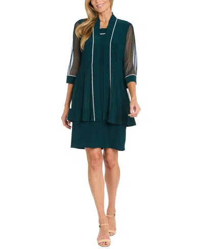 R & M Richards Women's 2pc. Rhinestone-trim Sheath Dress & Open-front Jacket In Dark Green