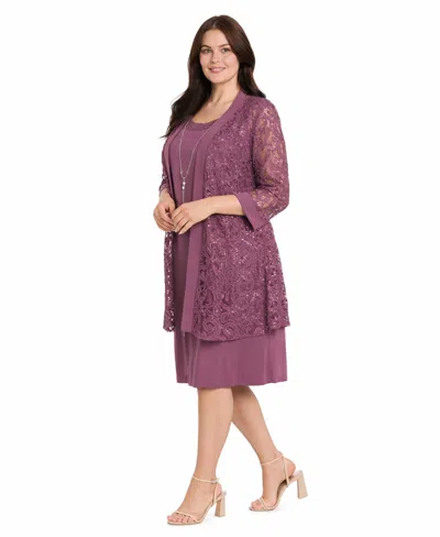 R & M Richards Women's 2-pc. Sequined Lace Jacket & Necklace Dress Set In Pink