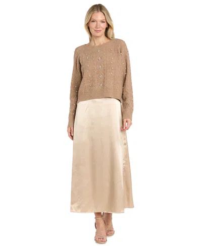R & M Richards Women's 2-peice Satin Dress With Cropped Sweater In Latte