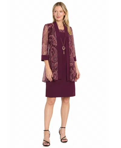 R & M Richards Women's 2-piece Printed Jacket Dress In Burgundy