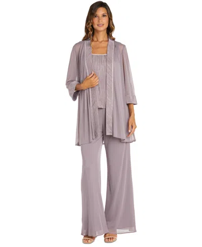 R & M Richards Women's 3-pc. Pleated Glittered Jacket, Tank Top & Pant Set In Mauve