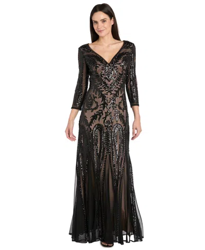 R & M Richards Women's 3/4 Sleeve V-neck Dress In Black