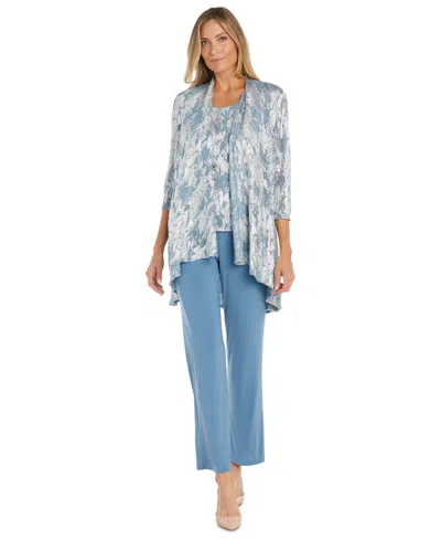 R & M Richards Women's 3-pc. Metallic Jacquard Jacket, Tank Top & Pant Set In Blue