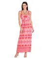 R & M Richards Women's Border-print Sleeveless Maxi Dress In Pink
