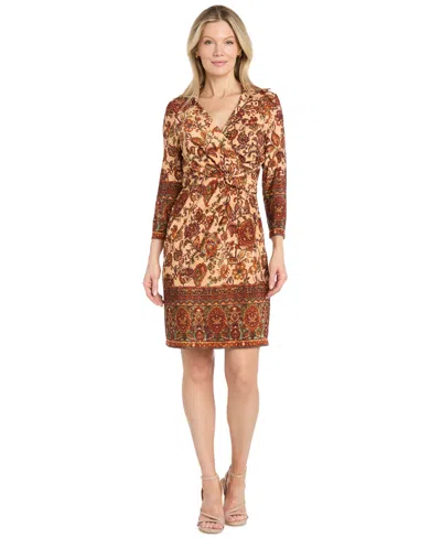 R & M Richards Women's Border-print Knee-length Dress In Brown
