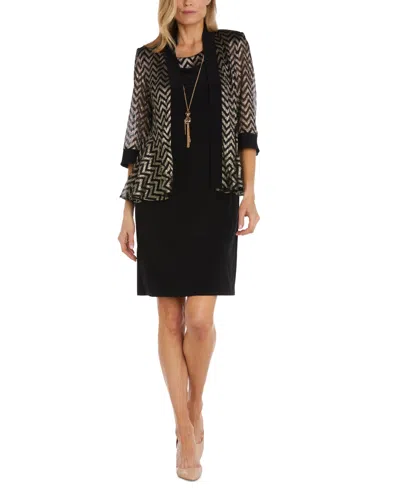 R & M Richards Women's Chevron Jacket & Sheath Dress In Black