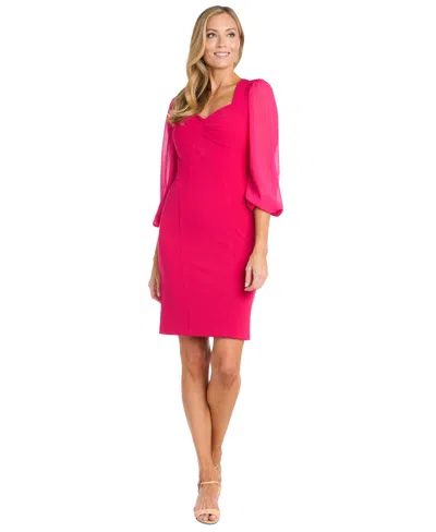 R & M Richards Petite Sweetheart-neck Chiffon-sleeve Dress In Peony