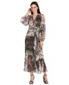 R & M Richards Women's Chiffon Surplice-neck Midi Dress In Gray