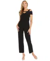 R & M Richards Plus Size Cold-shoulder Wide-leg Jumpsuit In Black
