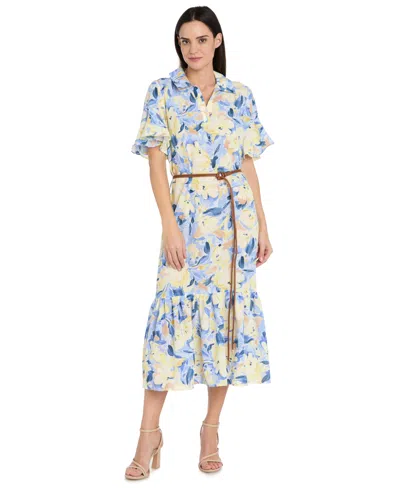 R & M Richards Women's Collared Midi Shirt Dress In Multi