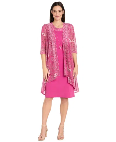 R & M Richards Women's Crewneck Jacket Dress In Pink