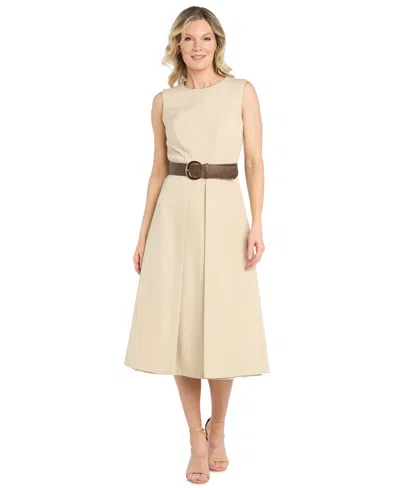 R & M Richards Women's Crewneck Midi Stretch Dress In Neutral