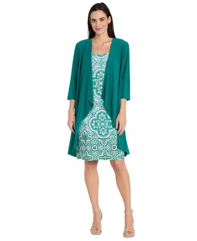 R & M Richards Women's Drape-front Jacket And Necklace Dress Set