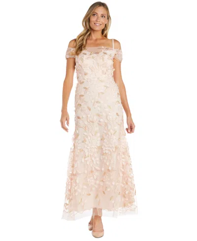 R & M Richards Women's Embellished 3d Appliqued Gown In Blush