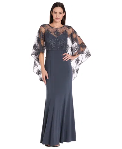 R & M Richards Women's Embellished-capelet Gown