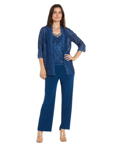 R & M Richards Plus Size Embellished Jacket, Sleeveless Top And Pants Set In Peacock