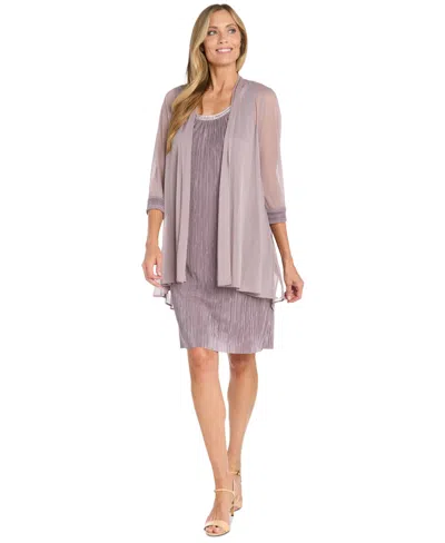 R & M Richards Women's Embellished-neck Jacket Dress In Mauve