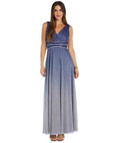 R & M Richards Women's Embellished Ombre Metallic Gown In Navy
