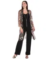 R & M Richards Women's Embellished Sheer Long Jacket, Sleeveless Top And Pants Set In Multi
