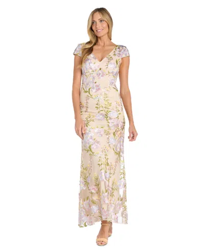 R & M Richards Women's Embroidered Empire-waist Gown In Nude Mutli